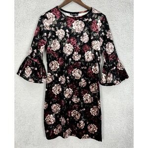 Alison Andrews‎ M Black  Floral Velvet Bell Sleeve Dress Whimsigoth Fairy Grunge